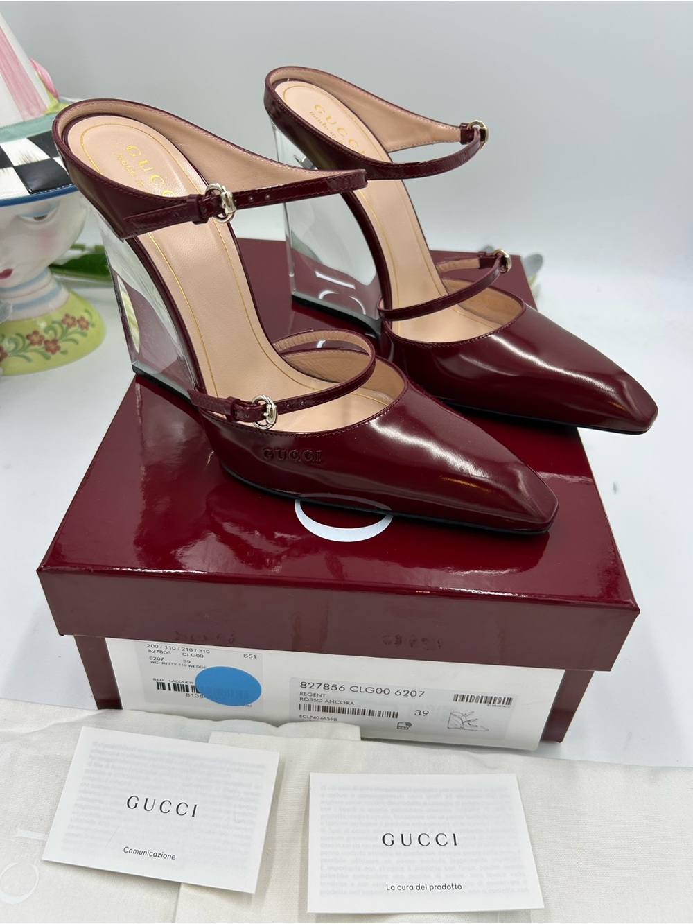 Women's Gucci rosso leather wedge mules size 39 made in Italy